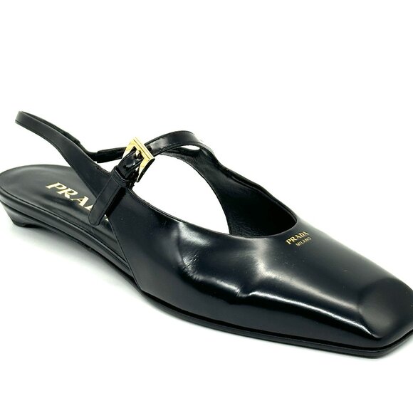 PRADA Modellerie Square Toe Mary Jane Leather Slingback Flat Sandals Shoes - Picture 12 of 16